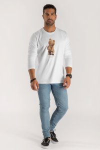 Long Sleeve T-shirt in White Color with Teddys Opinion Print