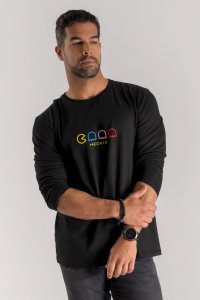 Long Sleeve T-shirt in Black Color with Arcade Print