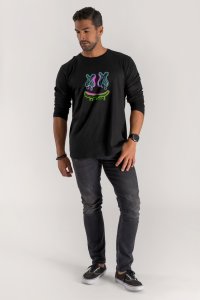 Long Sleeve T-shirt in Black Color with Neon Trip Print