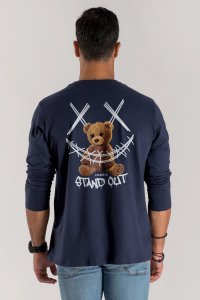 Long Sleeve T-shirt in Blue Color with Stand Out Teddy Print