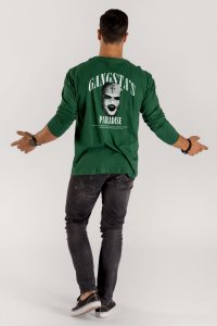 Long Sleeve T-shirt in Green Color with Gangstas Paradise Print