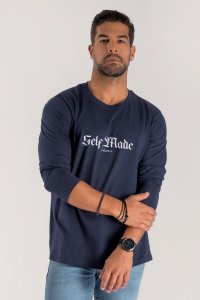 Long Sleeve T-shirt in Blue Color with Self Made Man Print