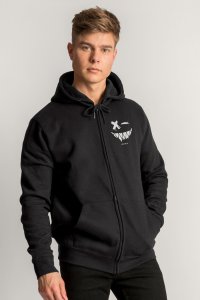 Zip-Up Hoodie in Black color with Angry Smiley stamp