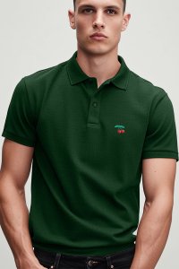 Polo Shirt Slim Fit in Green Color with Cherry stamp