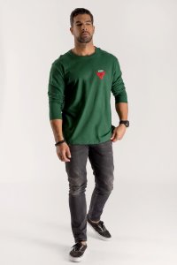 Long Sleeve T-shirt in Green Color with Bulls Eye Print