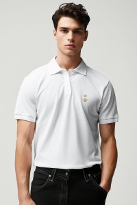 Polo Shirt Slim Fit in White Color with Bee King stamp