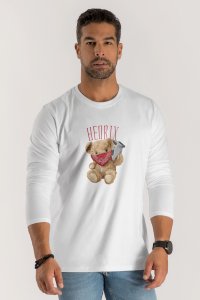 Long Sleeve T-shirt in White Color with Supreme Teddy Print