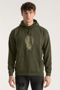 Hoodie in Khaki Color with Mandala Skull Print