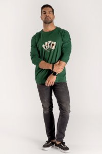Long Sleeve T-shirt in Green Color with Wild Cards Print