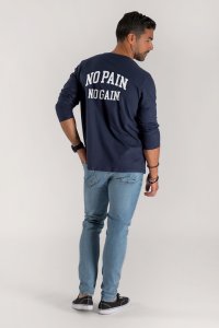 Long Sleeve T-shirt in Blue Color with No Pain No Gain Print
