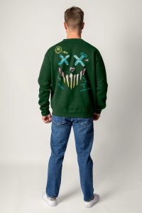 Sweatshirt in Green Color with Rebel Smiley Print