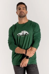 Long Sleeve T-shirt in Green Color with Fastest Beetle Print