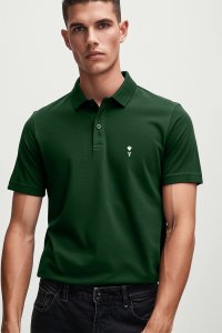 Polo Shirt Slim Fit in Green Color with Ace Reversed stamp