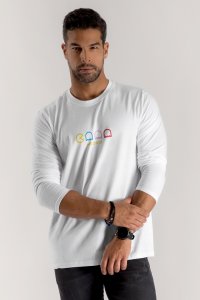 Long Sleeve T-shirt in White Color with Arcade Print