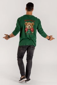 Long Sleeve T-shirt in Green Color with Boxer Teddy Print