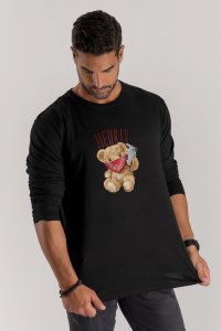 Long Sleeve T-shirt in Black Color with Supreme Teddy Print