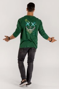 Long Sleeve T-shirt in Green Color with Rebel Smiley Print