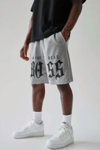 Shorts in Grey color with I Am The Real Boss stamp