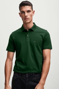Polo Shirt Slim Fit in Green Color with French Stripe stamp