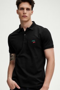 Polo Shirt Slim Fit in Black Color with Cherry stamp