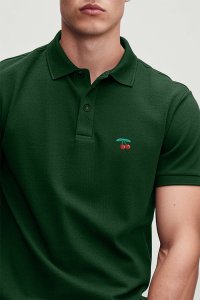 Polo Shirt Slim Fit in Green Color with Cherry stamp