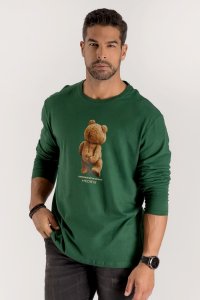Long Sleeve T-shirt in Green Color with Teddys Opinion Print