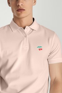 Polo Shirt Slim Fit in Pink Color with Cherry stamp