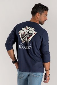 Long Sleeve T-shirt in Blue Color with No Guts No Glory Print