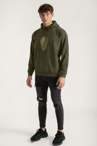 Hoodie in Khaki Color with Mandala Skull Print