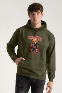 Hoodie in Khaki Color with Wordwide Winner Teddy Print