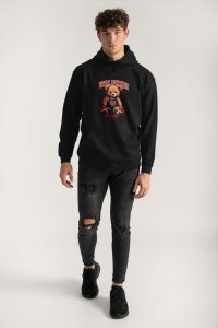 Hoodie in Black Color with Wordwide Winner Teddy Print