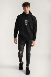 Hoodie in Black Color with Anarchy Angel Print