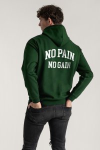 Hoodie in Green Color with No Pain No Gain Print