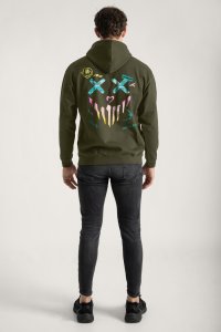 Hoodie in Khaki Color with Rebel Smiley Print
