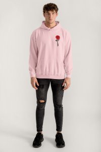 Hoodie in Pink Color with Hustle Rose Print