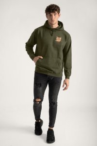 Hoodie in Khaki Color with Yakuza Cat Print