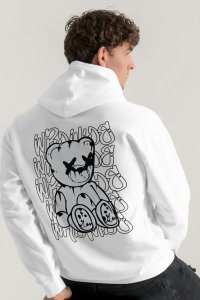 Hoodie in White Color with Worldwide Teddy Print