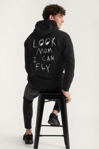 Hoodie in Black Color with I Can Fly Print