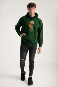 Hoodie in Green Color with Teddys Opinion Print