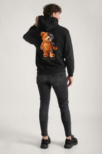 Hoodie in Black Color with Robotic Teddy Print