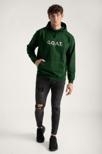 Hoodie in Green Color with Goat   Print