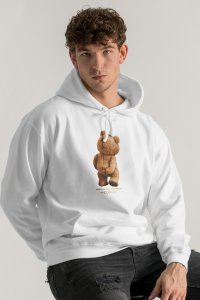 Hoodie in White Color with Teddys Opinion Print