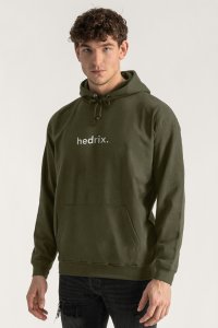 Hoodie in Khaki Color with Lowercase Hedrix Print