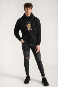 Hoodie in Black Color with Supreme Hustler Teddy Print