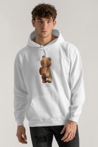 Hoodie in White Color with Teddys Opinion Print
