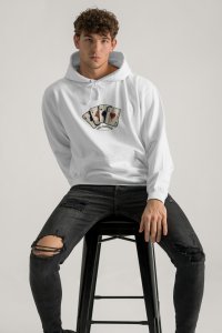 Hoodie in White Color with Wild Cards Print