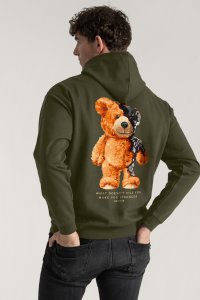 Hoodie in Khaki Color with Robotic Teddy Print