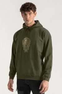 Hoodie in Khaki Color with Mandala Skull Print