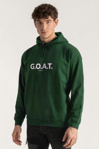 Hoodie in Green Color with Goat   Print