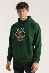 Hoodie in Green Color with Mad Teddy Print